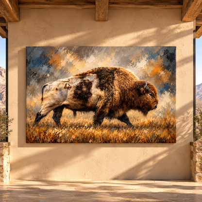 American Bison Wrapped Canvas Wall Art – Buffalo Bull Prairie Wildlife Painting