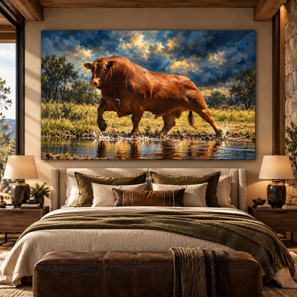 Red Angus Bull Wrapped Canvas Wall Art – Powerful Ranch Cattle Painting