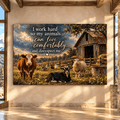 Funny Farm Animals Quote Wrapped Canvas Wall Art – I Work Hard So My Animals Can Live Comfortably Rustic Farmhouse Painting