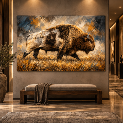American Bison Wrapped Canvas Wall Art – Buffalo Bull Prairie Wildlife Painting