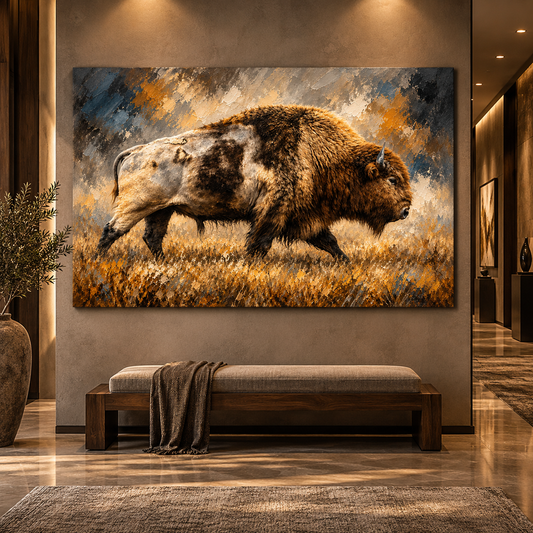 American Bison Wrapped Canvas Wall Art – Buffalo Bull Prairie Wildlife Painting