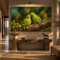 Indian Ringneck Parakeet Pair Wrapped Canvas Wall Art – Rose-Ringed Parakeet Lovebirds Painting