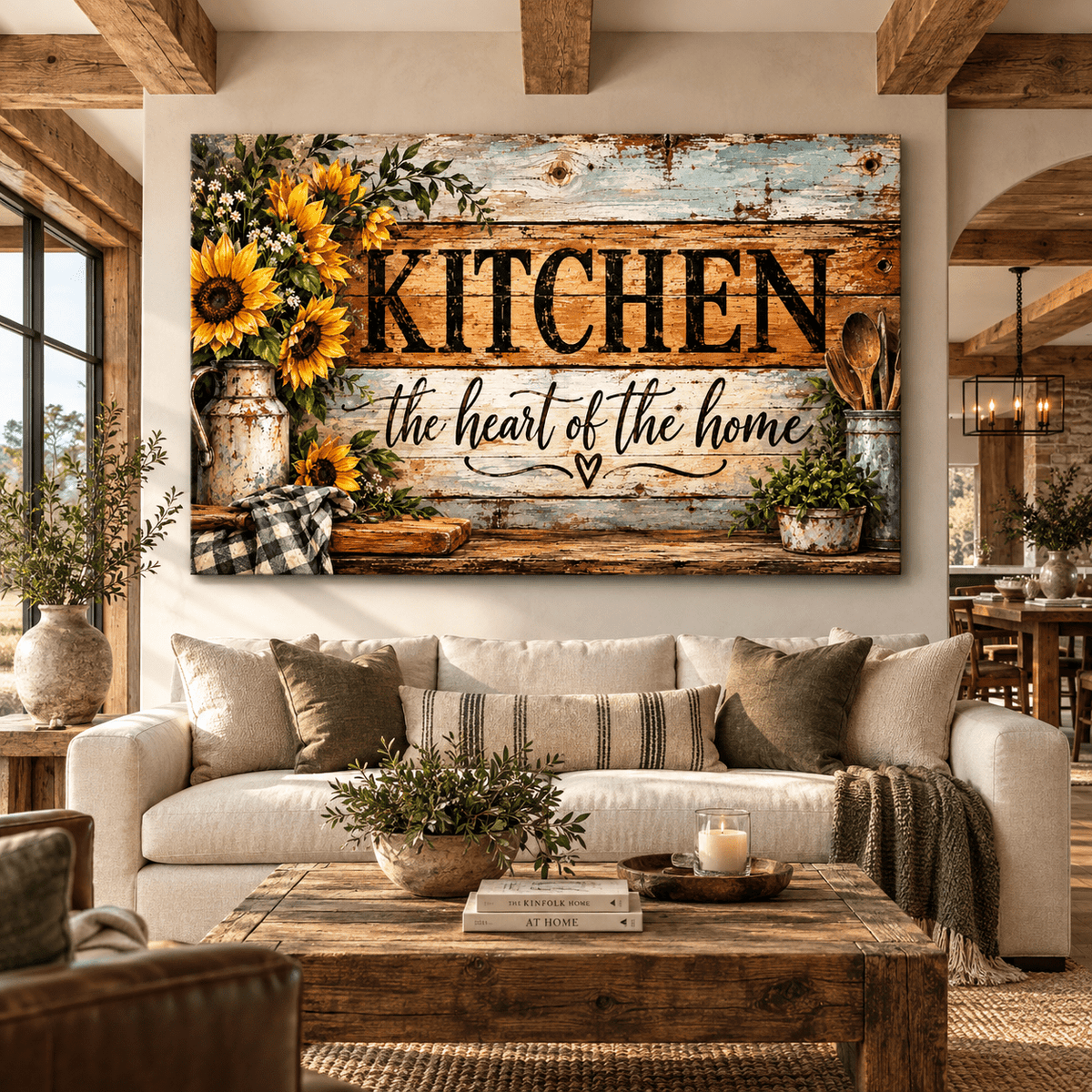 Farmhouse Kitchen Canvas Wall Art – Kitchen The Heart of the Home Sunflower Rustic Country Decor - ART OF ROYALS