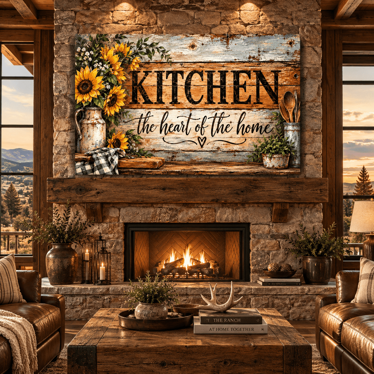 Farmhouse Kitchen Canvas Wall Art – Kitchen The Heart of the Home Sunflower Rustic Country Decor - ART OF ROYALS