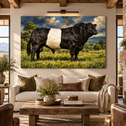 Belted Galloway Bull Wrapped Canvas Wall Art – Beltie Cattle Ranch Painting