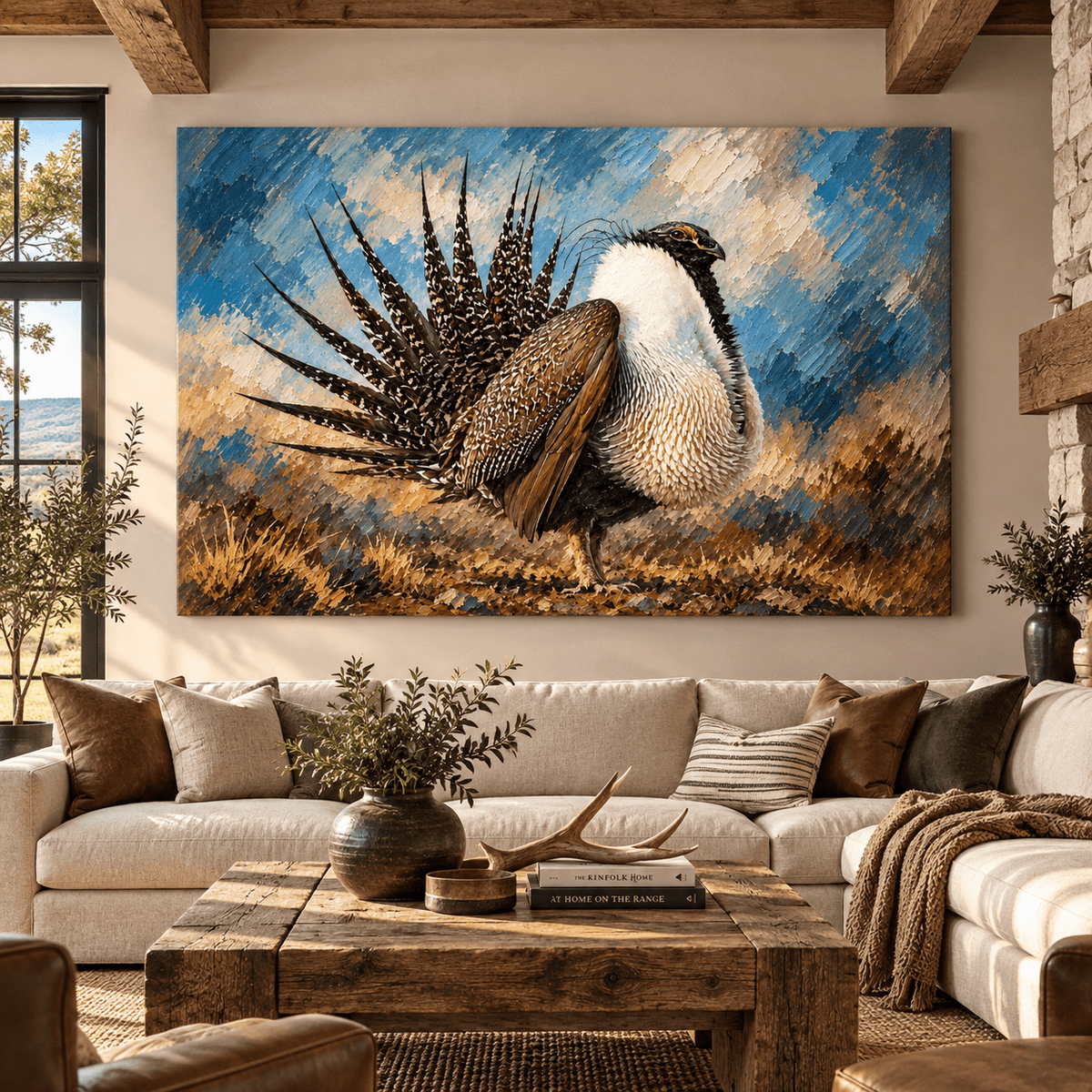 Greater Sage-Grouse Wrapped Canvas Wall Art – Strutting Male Sage Grouse Wildlife Painting