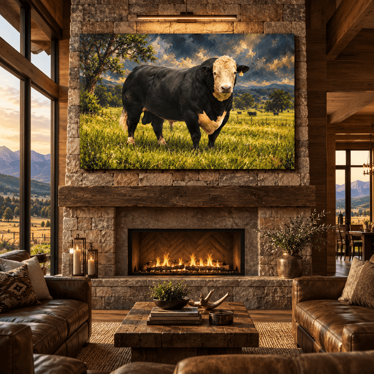 Black Baldy Bull Wrapped Canvas Wall Art – Black Angus Hereford Cross Cattle Painting - ART OF ROYALS