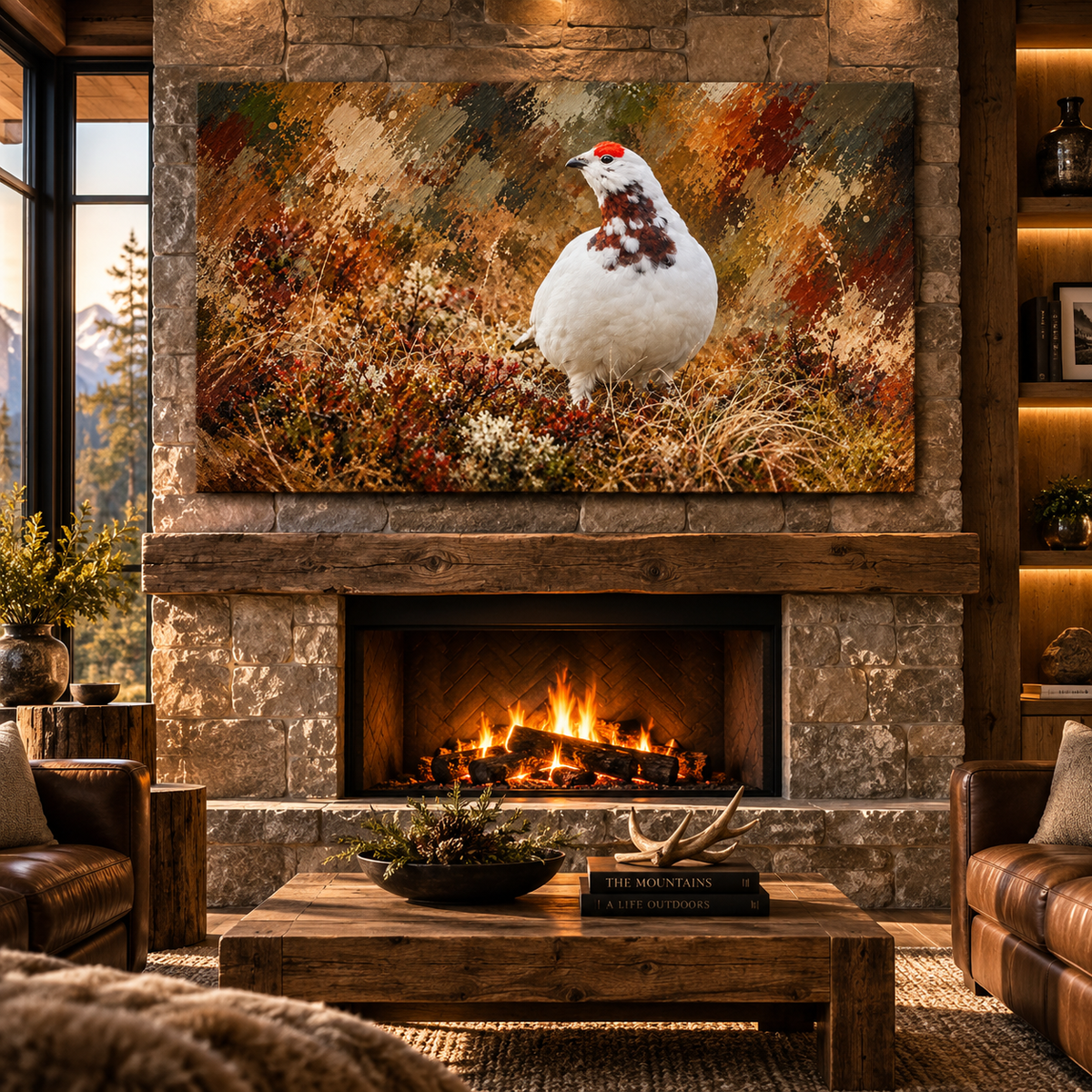Willow Ptarmigan Wrapped Canvas Wall Art – White Grouse Autumn Tundra Painting