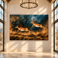 Running Antelope Canvas Wall Art – Two Leaping Gazelles Wildlife Oil Painting