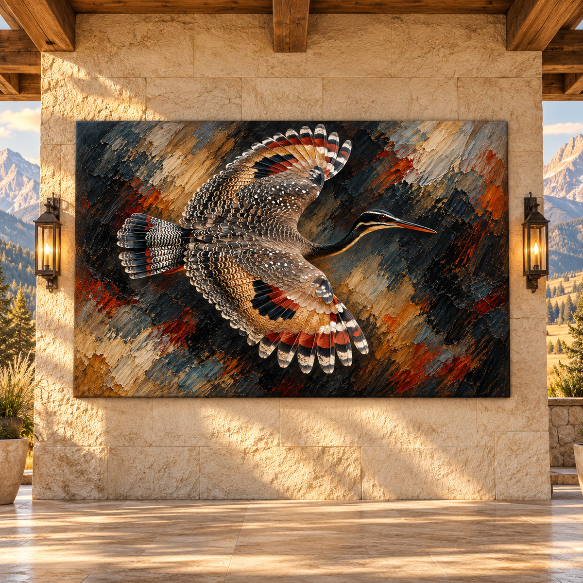 Sunbittern in Flight Wrapped Canvas Wall Art – Tropical Bird Wildlife Painting