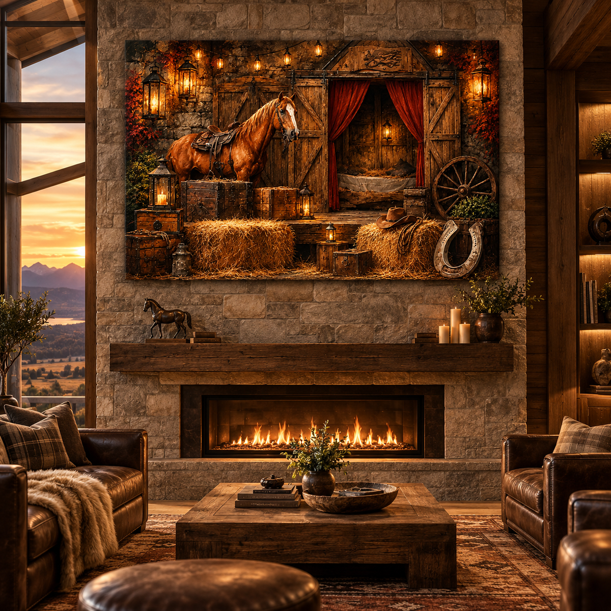 Chestnut Quarter Horse Stable Wrapped Canvas Wall Art – Rustic Western Ranch Barn Painting