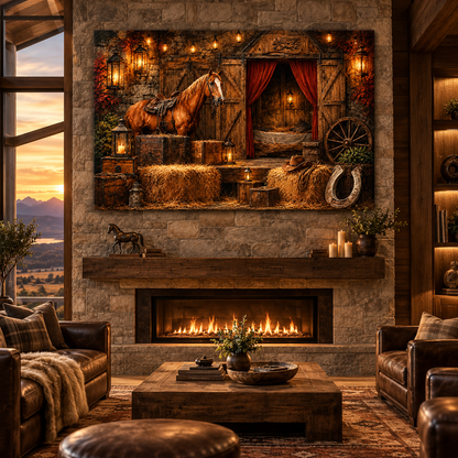 Chestnut Quarter Horse Stable Wrapped Canvas Wall Art – Rustic Western Ranch Barn Painting