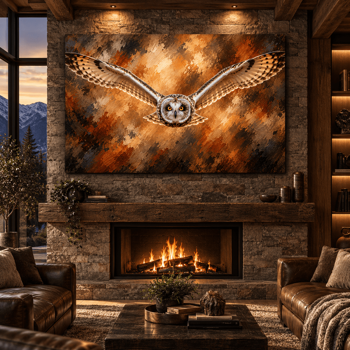 Short-Eared Owl in Flight Canvas Wall Art – Majestic Owl with Spread Wings Oil Painting - ART OF ROYALS