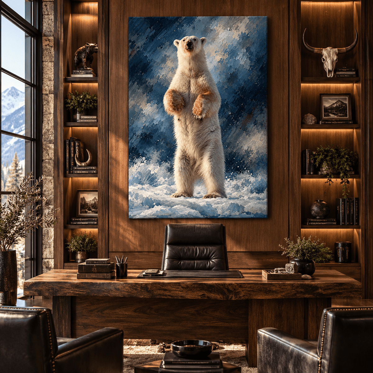Standing Polar Bear Canvas Wall Art – Majestic Arctic Wildlife Oil Painting in Snow - ART OF ROYALS