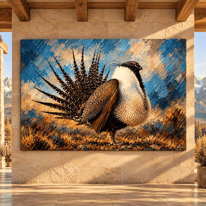Greater Sage-Grouse Wrapped Canvas Wall Art – Strutting Male Sage Grouse Wildlife Painting