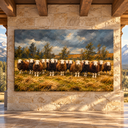 Herdwick Sheep Flock Wrapped Canvas Wall Art – Rustic English Farm Sheep Painting