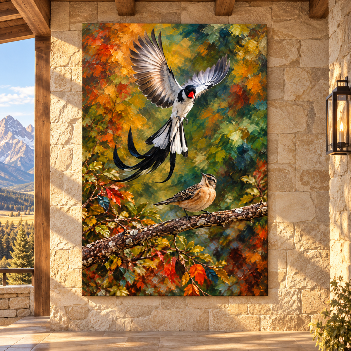 Pin-Tailed Whydah Pair Wrapped Canvas Wall Art – Male & Female African Songbird Painting