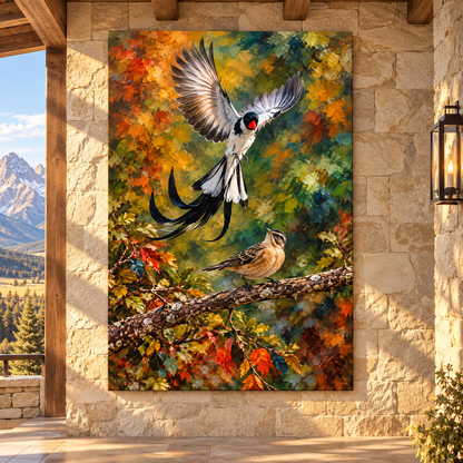 Pin-Tailed Whydah Pair Wrapped Canvas Wall Art – Male & Female African Songbird Painting