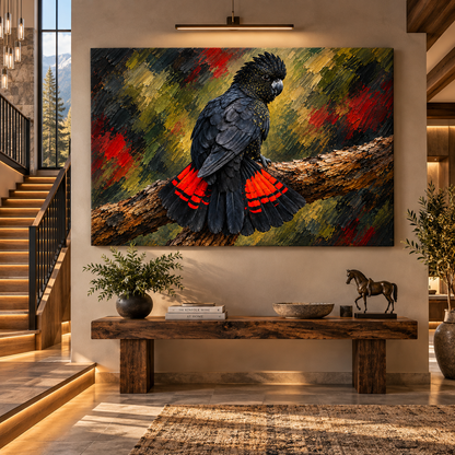 Red-Tailed Black Cockatoo Wrapped Canvas Wall Art – Australian Black Cockatoo Wildlife Painting