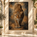 African Leopard Stalking Prey Wrapped Canvas Wall Art – Golden-Eyed Leopard Wildlife Painting