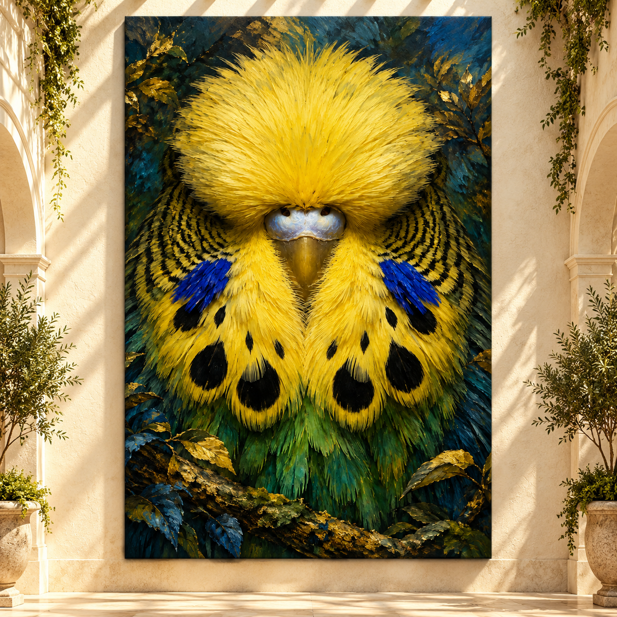 Yellow Budgerigar Portrait Wrapped Canvas Wall Art – Vibrant Parakeet Bird Painting
