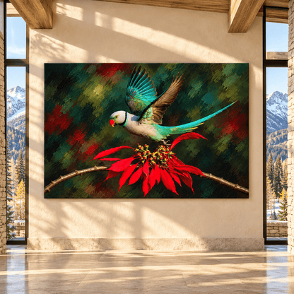 Indian Ringneck Parakeet Wrapped Canvas Wall Art – Green Rose-Ringed Parakeet in Flight Painting - ART OF ROYALS