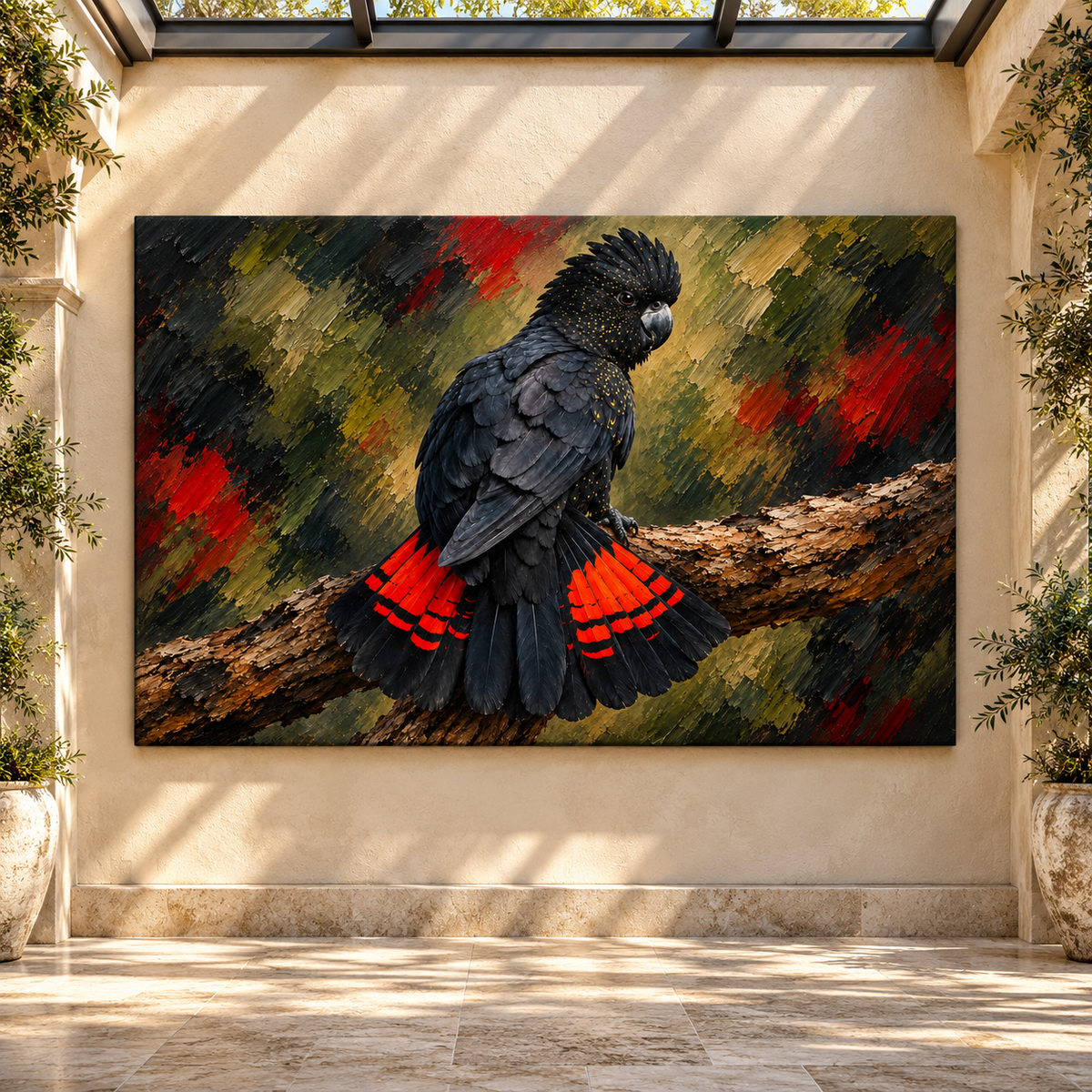 Red-Tailed Black Cockatoo Wrapped Canvas Wall Art – Australian Black Cockatoo Wildlife Painting