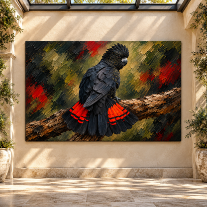Red-Tailed Black Cockatoo Wrapped Canvas Wall Art – Australian Black Cockatoo Wildlife Painting