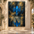 Common Kingfisher Diving into Water Wrapped Canvas Wall Art – Blue Kingfisher Wildlife Painting