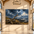 Rattlesnake Under Stormy Sky Canvas Wall Art – Striking Snake in Mountain Wilderness Oil Painting