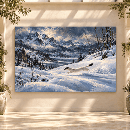 Stoat in Winter Snow Wrapped Canvas Wall Art – Ermine Running Through Alpine Landscape Painting - ART OF ROYALS