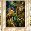 Oriental Dwarf Kingfisher Pair Wrapped Canvas Wall Art – Colorful Tropical Bird Painting