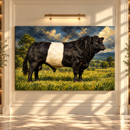 Belted Galloway Bull Wrapped Canvas Wall Art – Beltie Cattle Ranch Painting