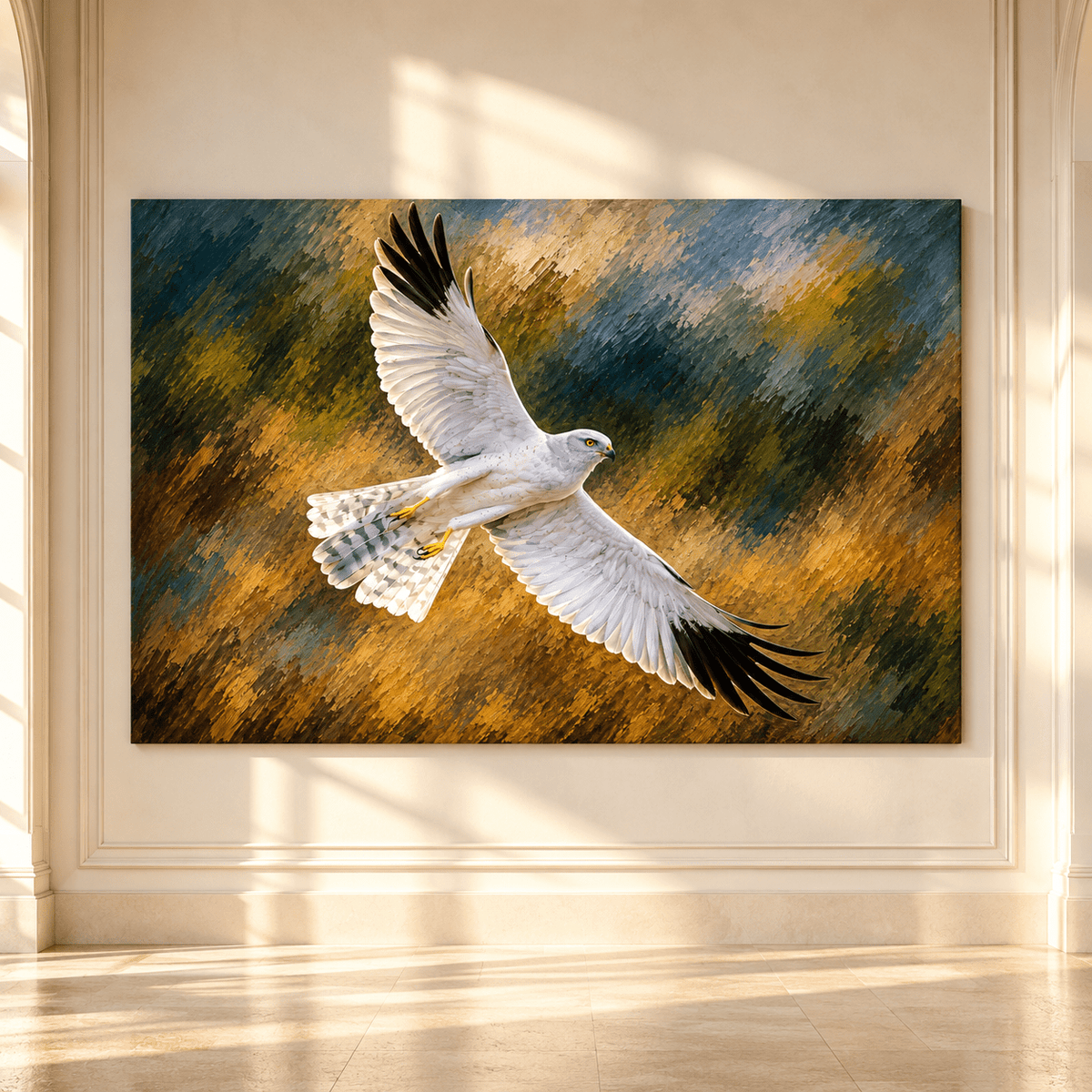 White-Tailed Kite in Flight Wrapped Canvas Wall Art – White Raptor Wildlife Painting - ART OF ROYALS