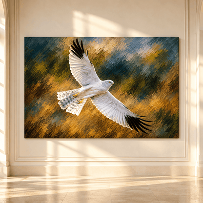 White-Tailed Kite in Flight Wrapped Canvas Wall Art – White Raptor Wildlife Painting - ART OF ROYALS