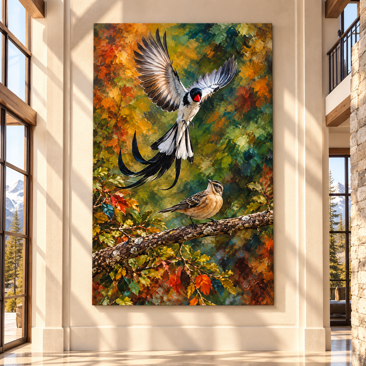 Pin-Tailed Whydah Pair Wrapped Canvas Wall Art – Male & Female African Songbird Painting