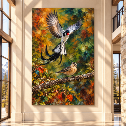 Pin-Tailed Whydah Pair Wrapped Canvas Wall Art – Male & Female African Songbird Painting