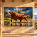 Red Angus Bull Wrapped Canvas Wall Art – Powerful Ranch Cattle Painting