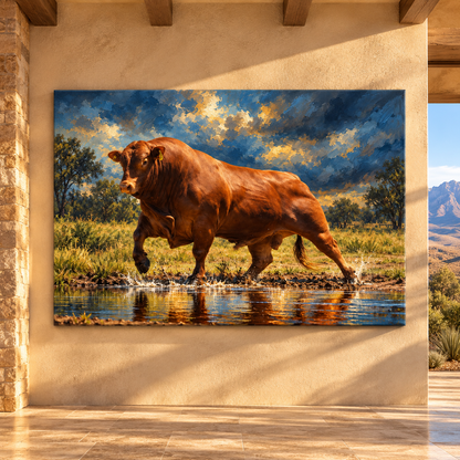 Red Angus Bull Wrapped Canvas Wall Art – Powerful Ranch Cattle Painting