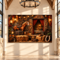 Chestnut Quarter Horse Stable Wrapped Canvas Wall Art – Rustic Western Ranch Barn Painting