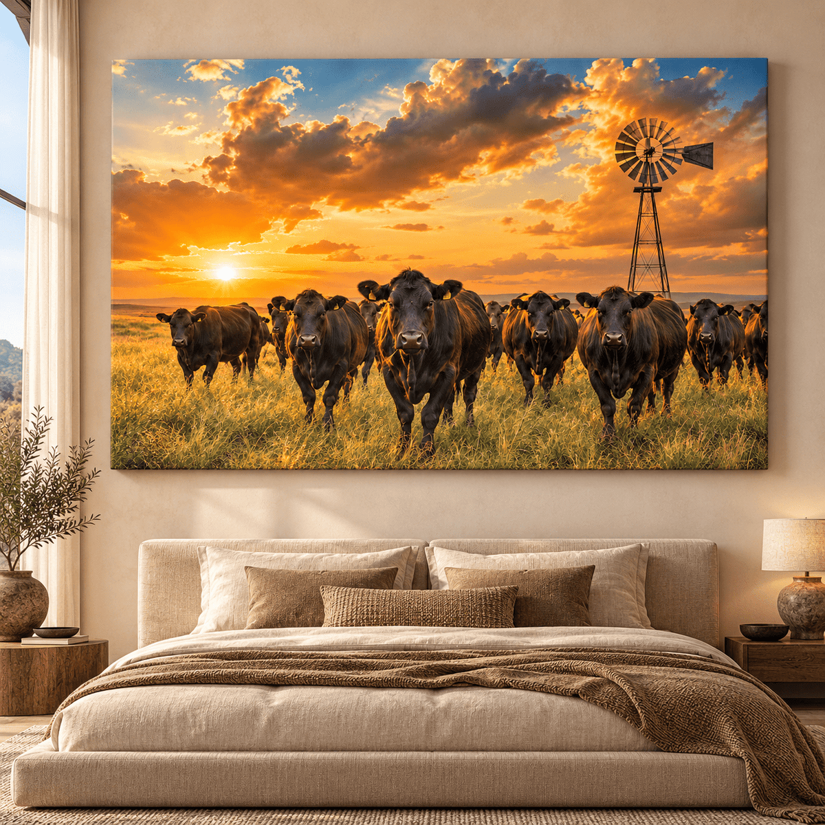 Prairie Guardians – Black Angus Cattle Sunset Canvas Wall Art - ART OF ROYALS