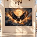 Bald Eagle Full Moon Canvas Wall Art – Majestic Eagle with Spread Wings Wildlife Oil Painting