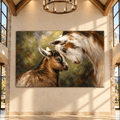 Mother Goat and Baby Kid Canvas Wall Art – Tender Farm Animal Portrait in Rustic Oil Painting