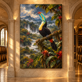 Keel-Billed Toucan in Tropical Rainforest Wrapped Canvas Wall Art – Colorful Jungle Bird Painting