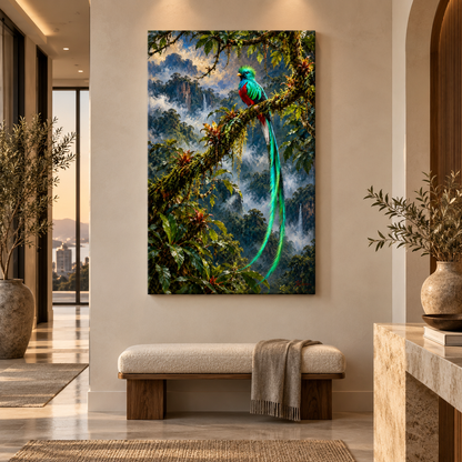 Resplendent Quetzal Wrapped Canvas Wall Art – Tropical Cloud Forest Bird Painting