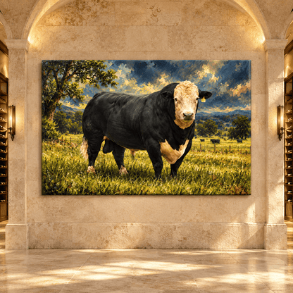 Black Baldy Bull Wrapped Canvas Wall Art – Black Angus Hereford Cross Cattle Painting - ART OF ROYALS