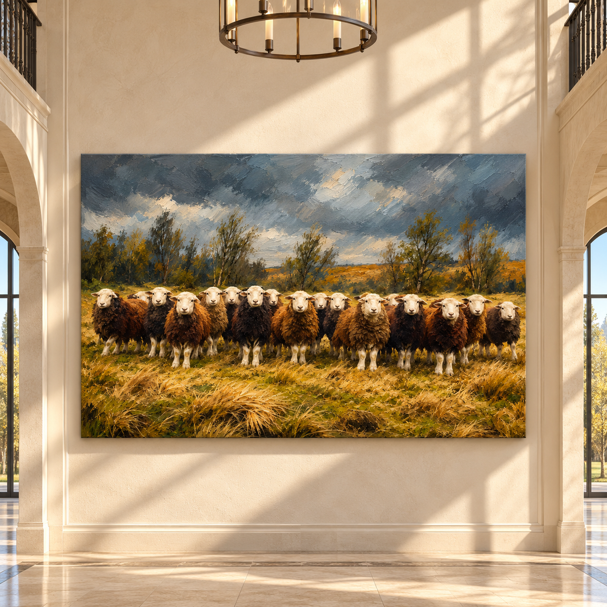 Herdwick Sheep Flock Wrapped Canvas Wall Art – Rustic English Farm Sheep Painting