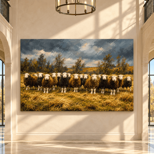 Herdwick Sheep Flock Wrapped Canvas Wall Art – Rustic English Farm Sheep Painting - ART OF ROYALS