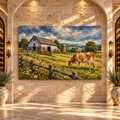 Guernsey Cow Farmhouse Wrapped Canvas Wall Art – Rustic Dairy Farm & Barn Landscape Painting