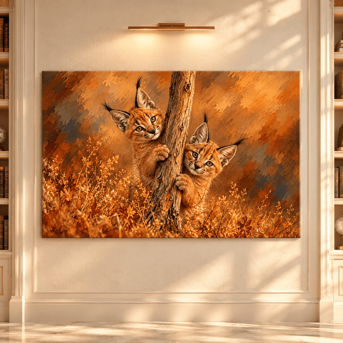 Caracal Kittens Wrapped Canvas Wall Art – African Wild Cat Cubs Painting - ART OF ROYALS